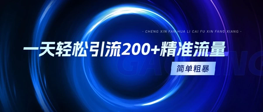 一天轻松引流200+精准流量，适合各行各业，一看就懂，简单粗暴 - 项目资源网