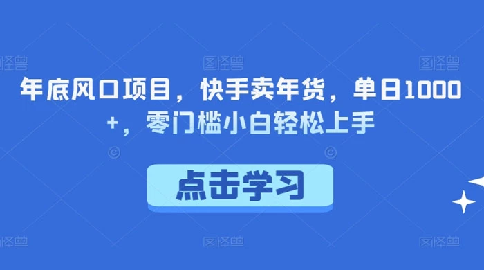 年底风口项目，快手卖年货，单日 1000+，零门槛小白轻松上手 - 情久项目资源网