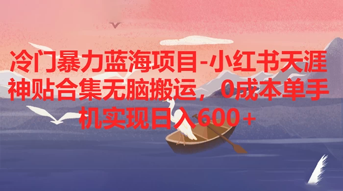 冷门暴力蓝海项目，小红书天涯神贴合集无脑搬运，0 成本单手机实现日入 600+ - 情久项目资源网